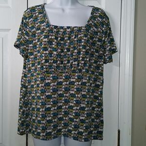 Easy 5th geometric short sleeve blouse Sz XL NWOT
